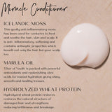 Product ingredient description with the conditioner cream on a beige background.