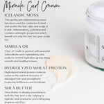 Jar of Miracle Curl Cream with text detailing ingredients and benefits on a white background