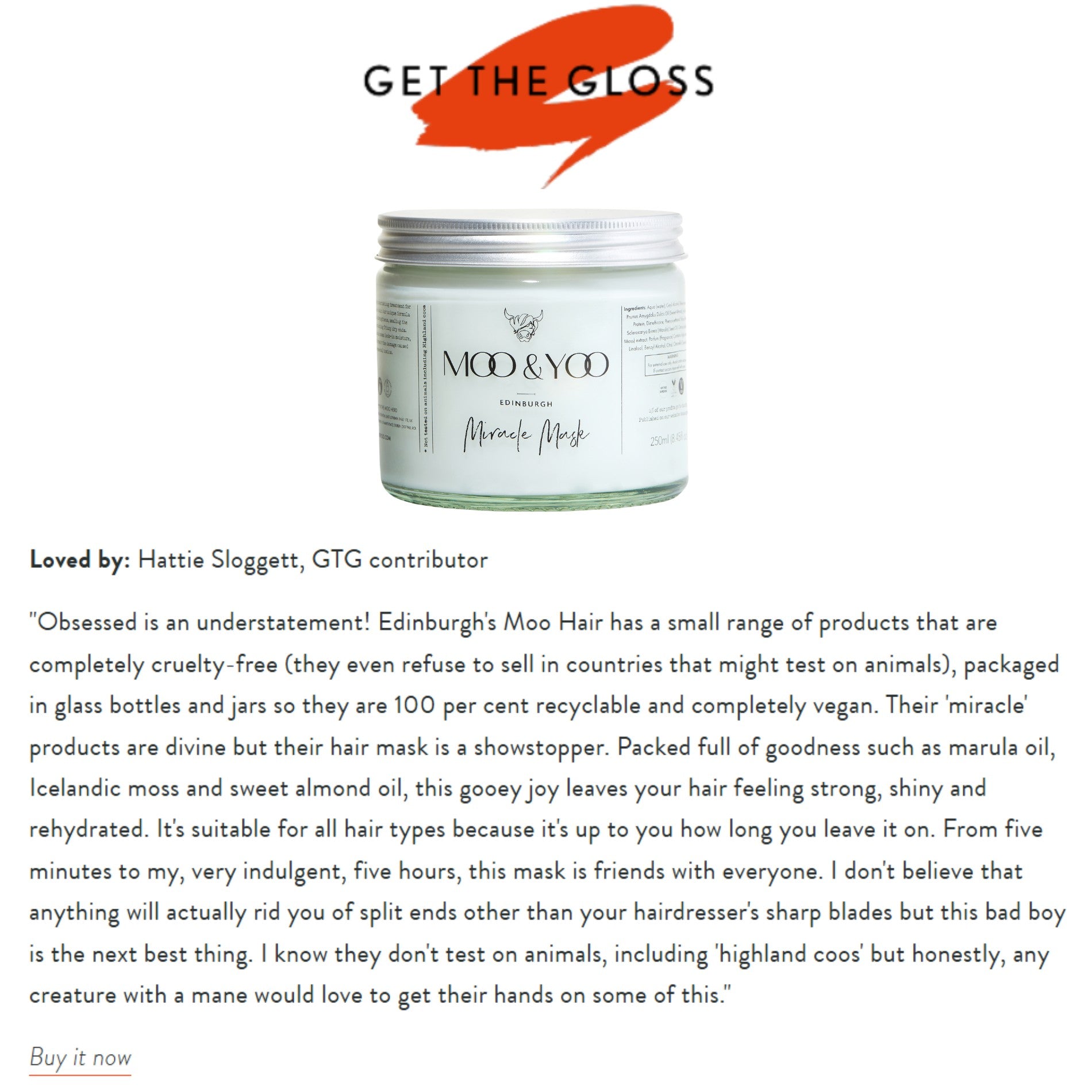 get the gloss magazine page with moo & yoo miracle hair mask 