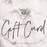 moo & yoo virtual gift card with textured product background, cow logo, gift card text and website address