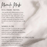 Ingredient profile for miracle mask on a background of the hair mask texture