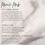 Ingredient profile for miracle mask on a background of the hair mask texture