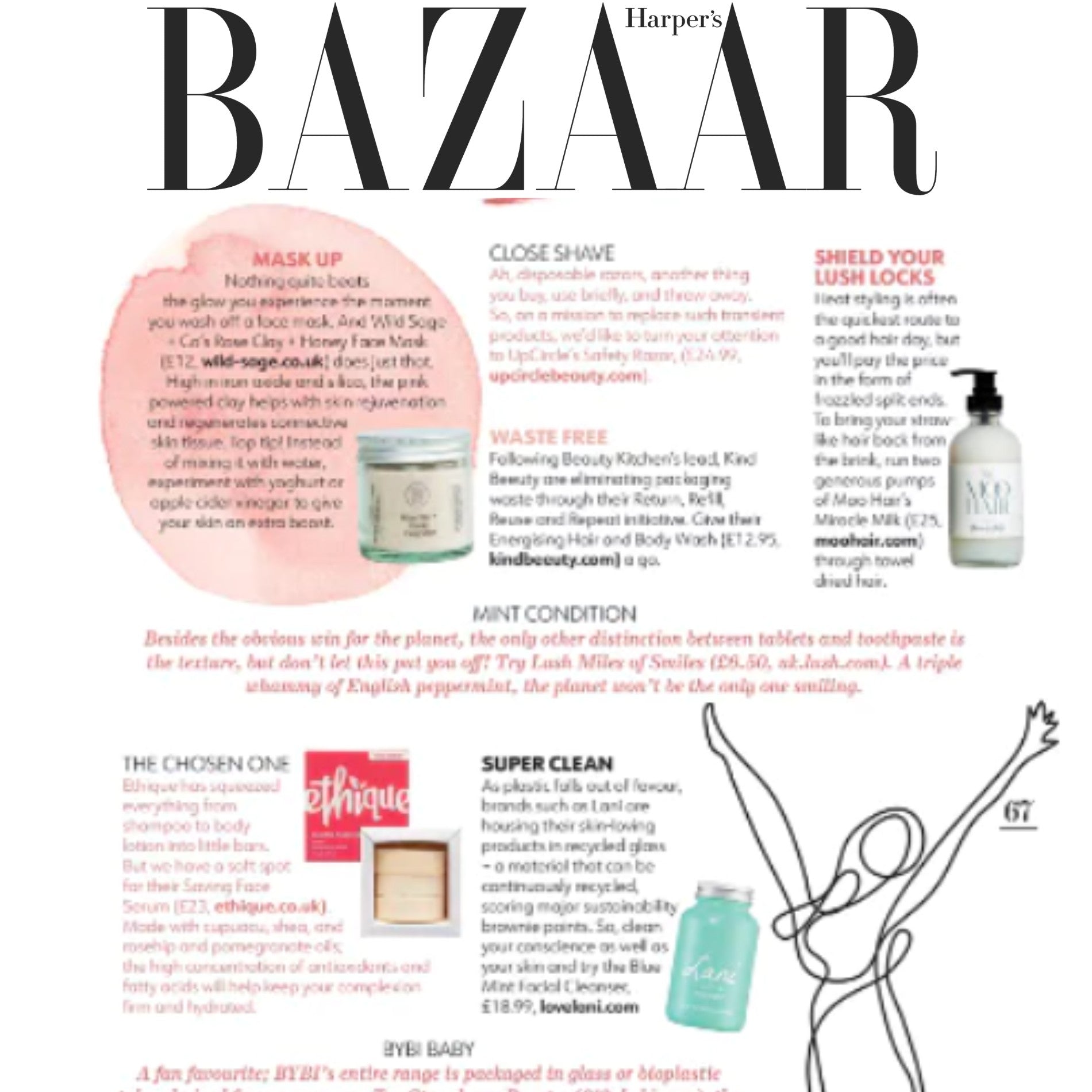 harpers bazaar magazine page featuring moo & yoo miracle milk leave in conditioner 