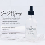 Sea Salt Spray bottle with text about product on a white background